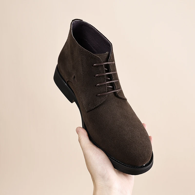 复古马丁靴英伦翻毛皮中帮皮鞋商务休闲反绒男士真皮沙漠加绒短靴