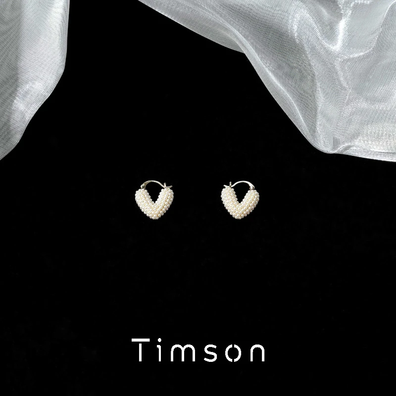 铜合金仿珍珠耳饰 桃心耳扣耳环小香风百搭耳扣爆款精致耳饰ins