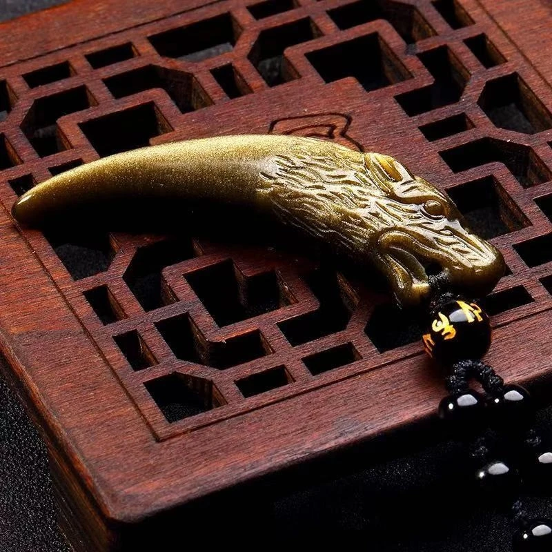 天然黑曜石金曜狼牙吊坠 送棉绳 基地发货 一物一证 顺丰包邮