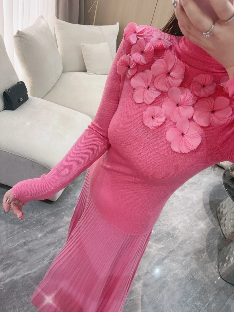 DC【海岛小调】长袖网红针织时尚百搭休闲花瓣女士高领打底上衣两色