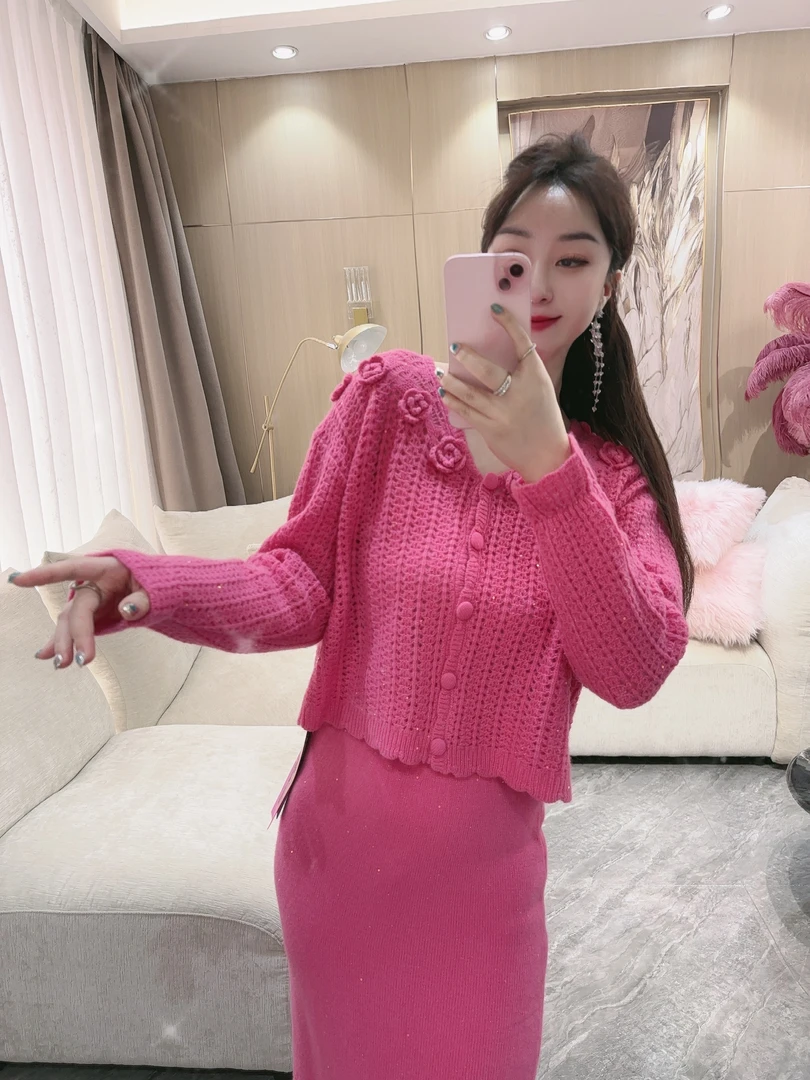 DC【过期遗憾】春秋长袖时尚纯色花朵圆领韩版上衣半裙