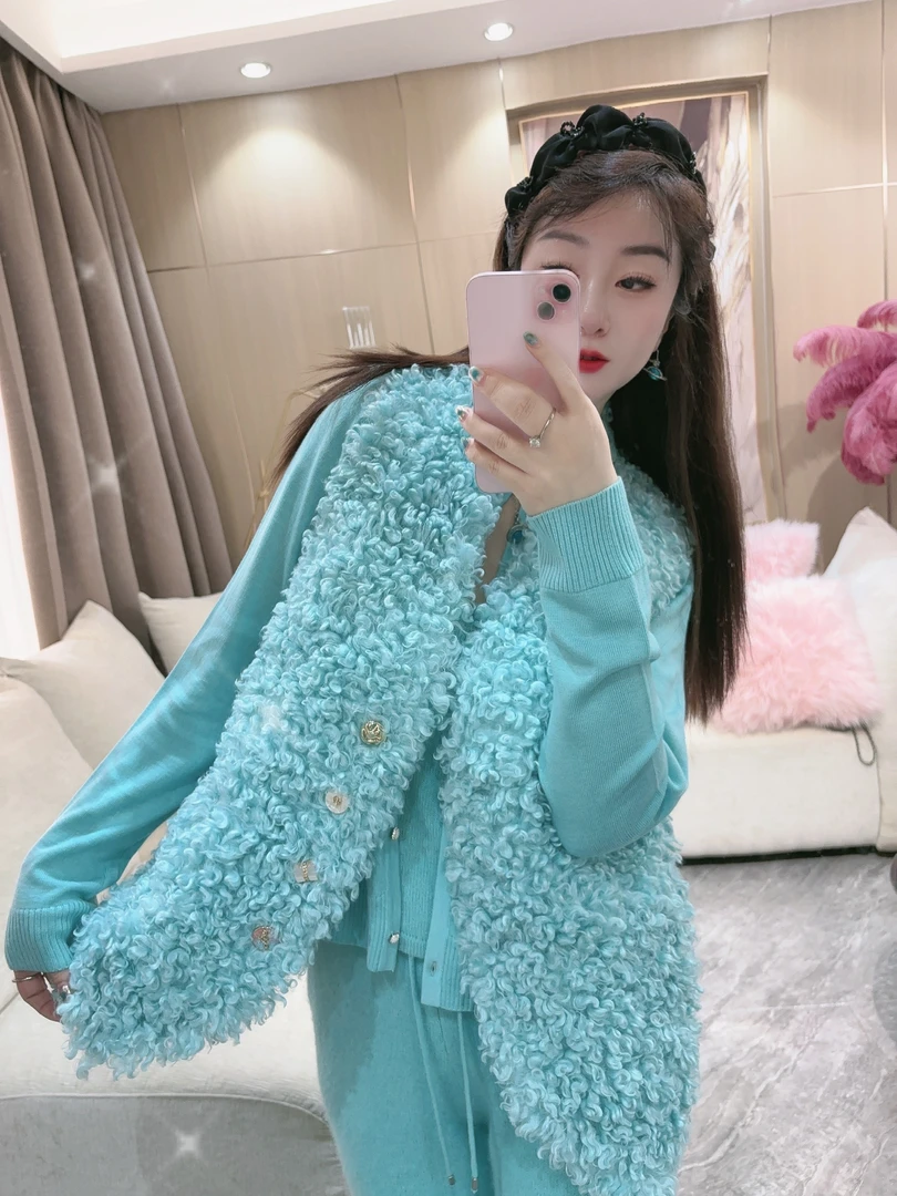 DC【蓝调往事】爆款网红洋气羊羔毛时尚百搭加厚秋冬马甲