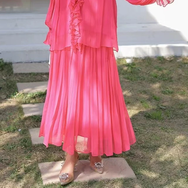 DC【蜜桃花事】绝美设计师款气质美女高级时尚加百褶裙