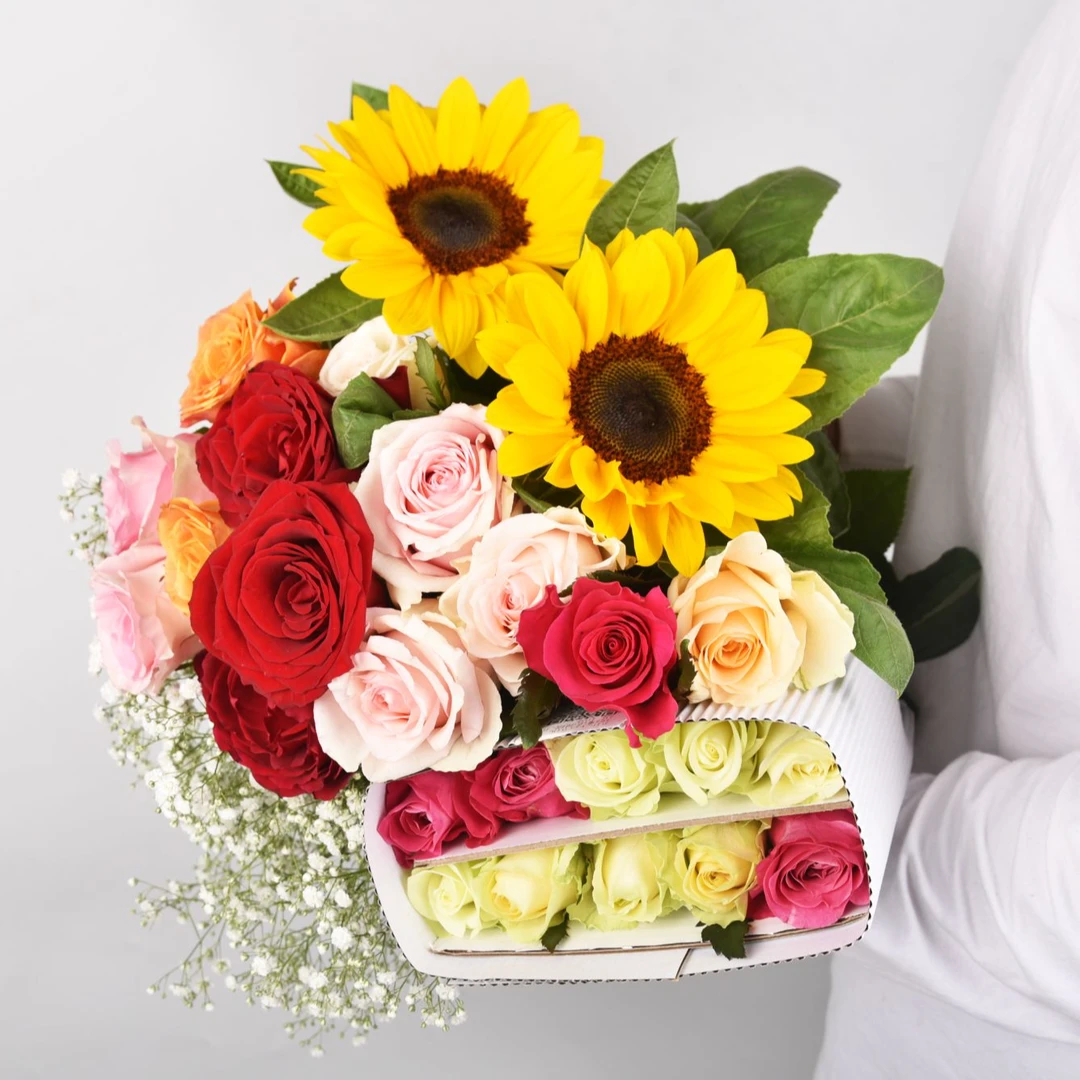 【随机玫瑰30支+5支迷你向日葵】(日照/泰安基地) 现采现发顺丰包邮