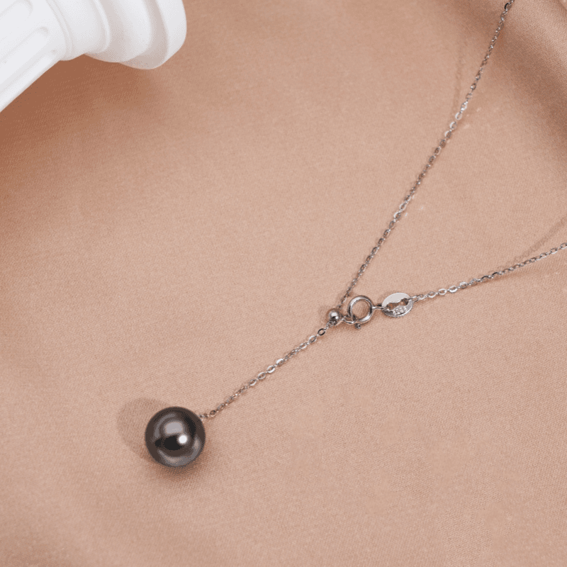 链子925银 纯银灰色珠珠十字万能链时尚轻奢项链抽拉可调节Y字链