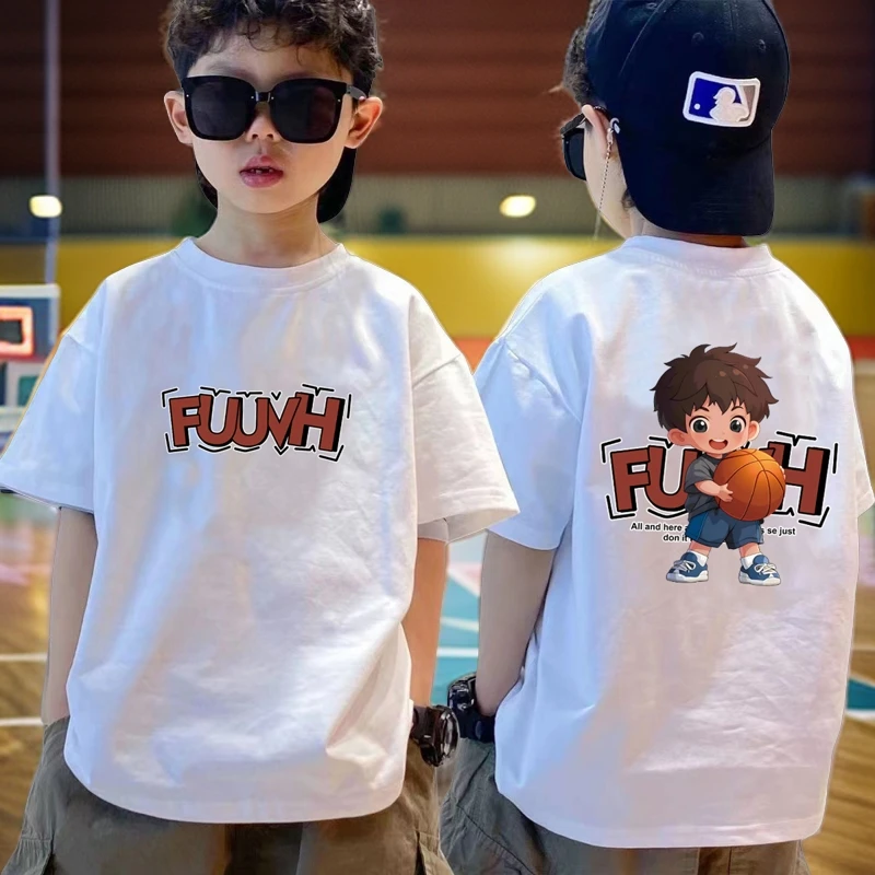 男童纯棉短袖t恤中大童夏季宽松洋气儿童上衣帅气男孩印花衣服潮