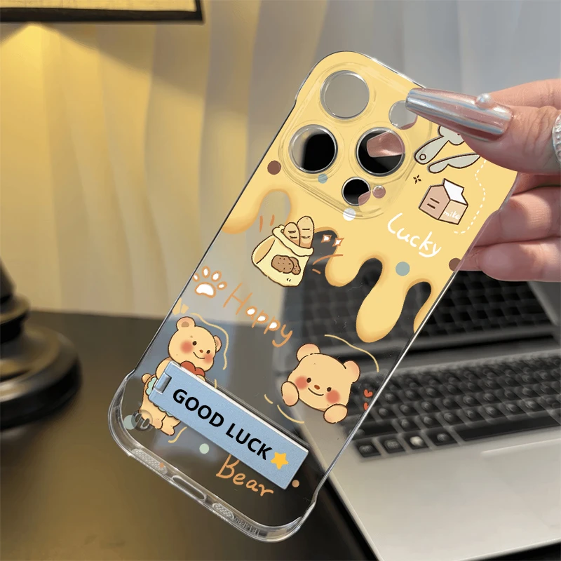 黄油小熊苹果华为荣耀手机壳带支架硬适用OPPOVIVO无边框透明超薄