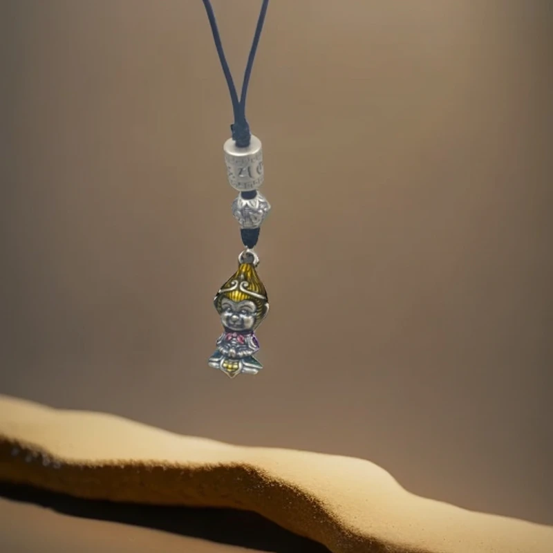 足银银制品 宝藏文创足银999齐天大圣手机链手工素款钥匙链挂件