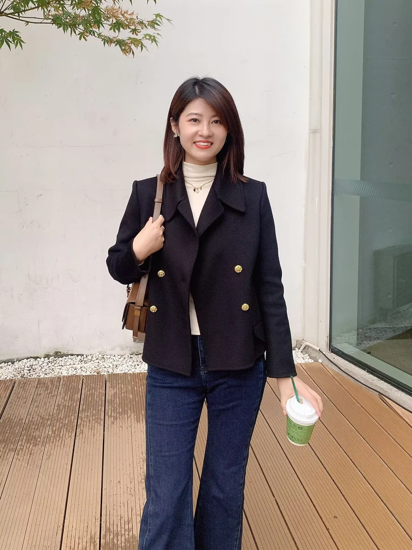 2024新款短款羊绒小香风双面呢大衣休闲简约百搭双面羊绒3379