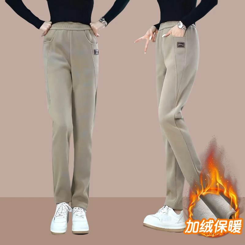 秋冬季时尚休闲哈伦裤女2023年新款洋气百搭直筒加绒保暖小脚长裤