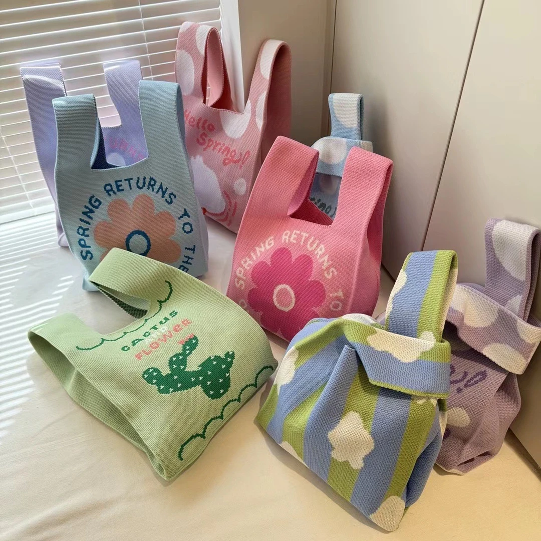 潮流小众多巴胺网红时尚手提包ins针织包包休闲百搭手拎包大容量