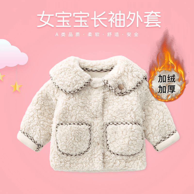 毛绒女童加绒加厚外套秋冬款2023中小童儿童女宝宝保暖衣服上衣潮
