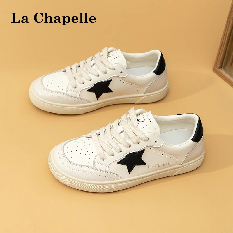 拉夏贝尔时尚秋季透气星星小白鞋女板鞋潮流百搭软底休闲平底女鞋
