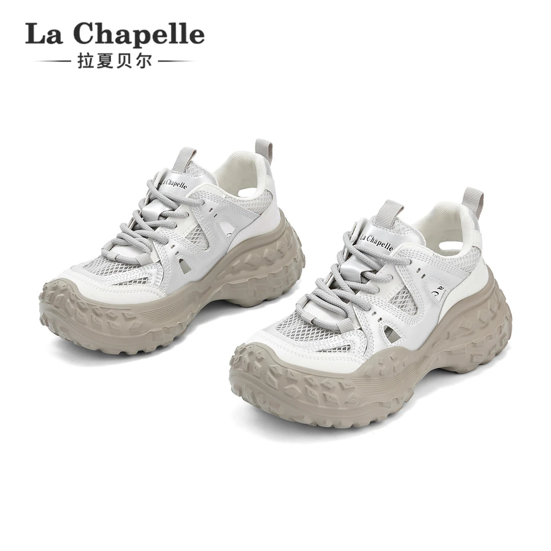 拉夏贝尔女鞋2025夏季新款透气增高老爹鞋女镂空透气百搭休闲鞋女