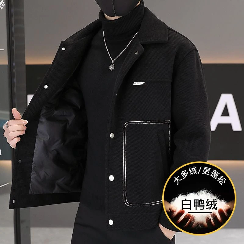 羽绒服男夹克加厚2023新款外套冬季潮牌高级帅气翻领男装百搭上衣