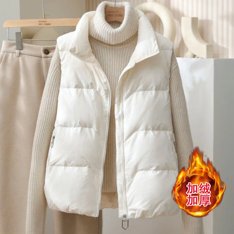 2023秋冬季新款女士洋气加绒马甲背心外搭坎肩羽绒外套小个子爆款
