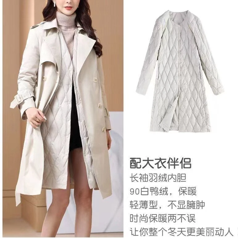 羽绒服内胆女配大衣修身轻薄2023年新款内搭长袖中长款内穿白鸭绒