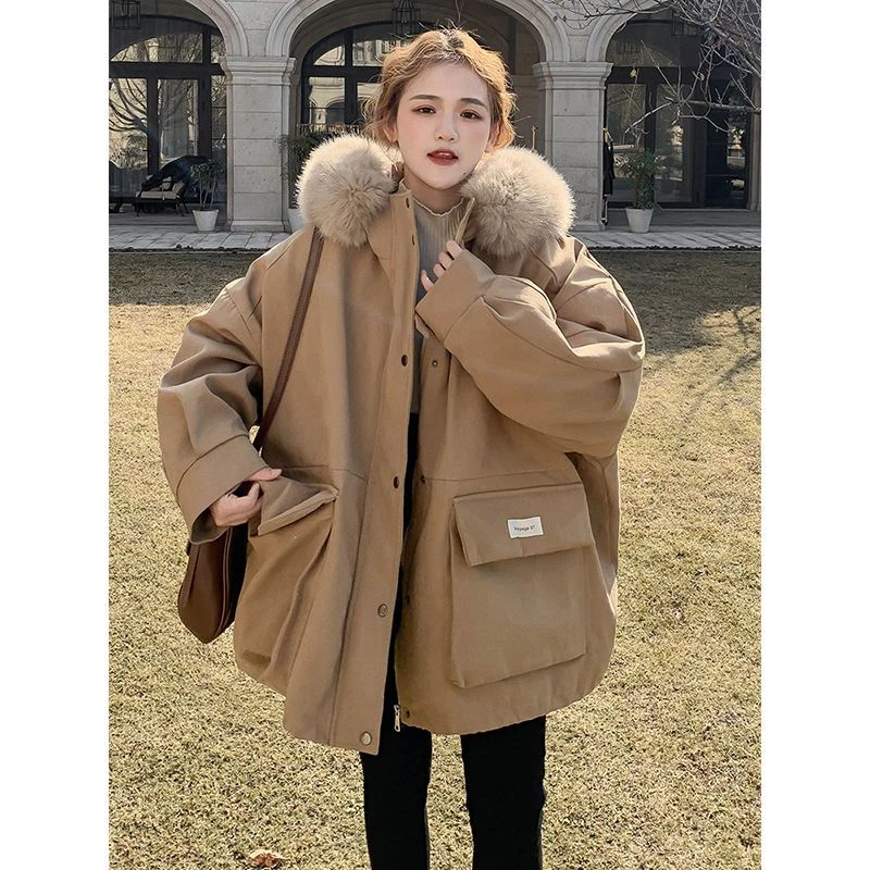 2023新款冬季韩系爆款派克服女中长款加绒加厚外套棉衣保暖棉服女