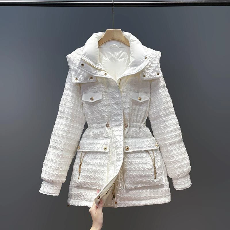 小香风羽绒衣棉服女中长款2023年冬新款小个子收腰连帽棉袄加厚外