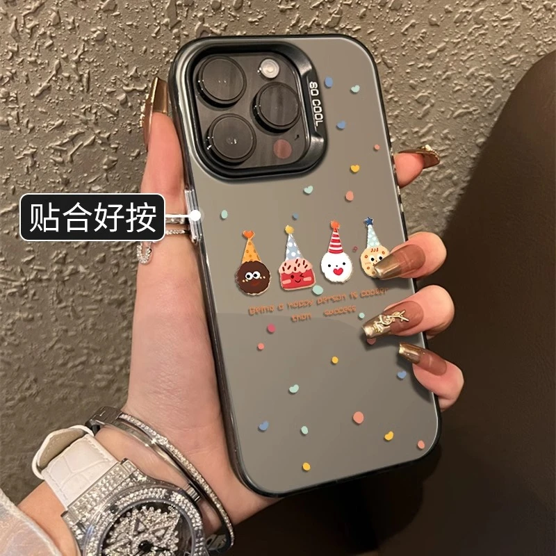 适用iphone16promax手机壳新款13创意15个性12彩银简约饼干小人