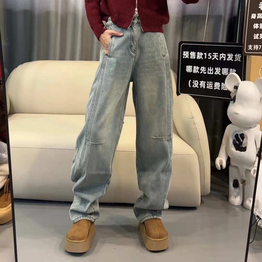 【文乐乐】秋冬新款高级洋气时尚休闲潮流加绒牛仔裤弯刀裤89572