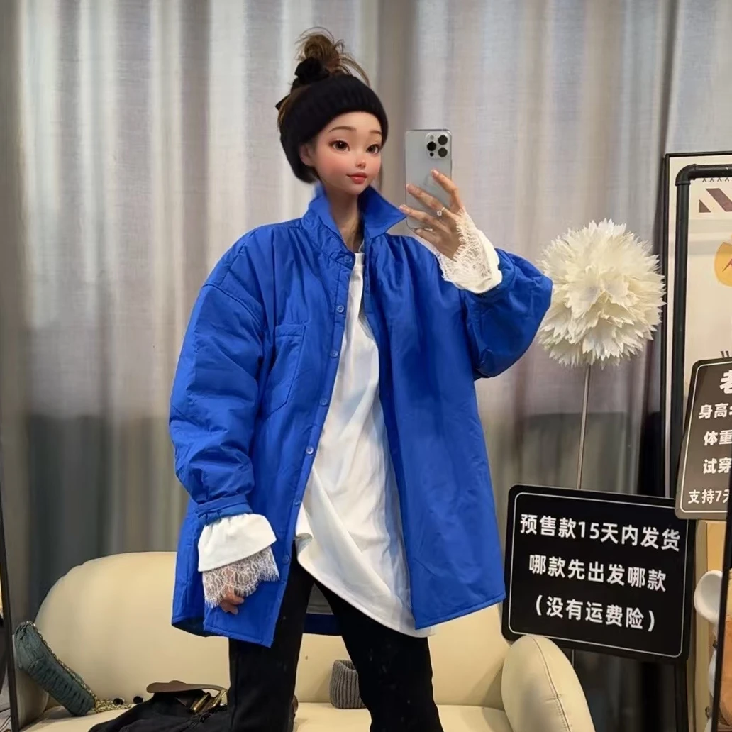 【文乐乐】秋冬新款韩版高级气质时尚休闲潮流百搭衬衫款棉服