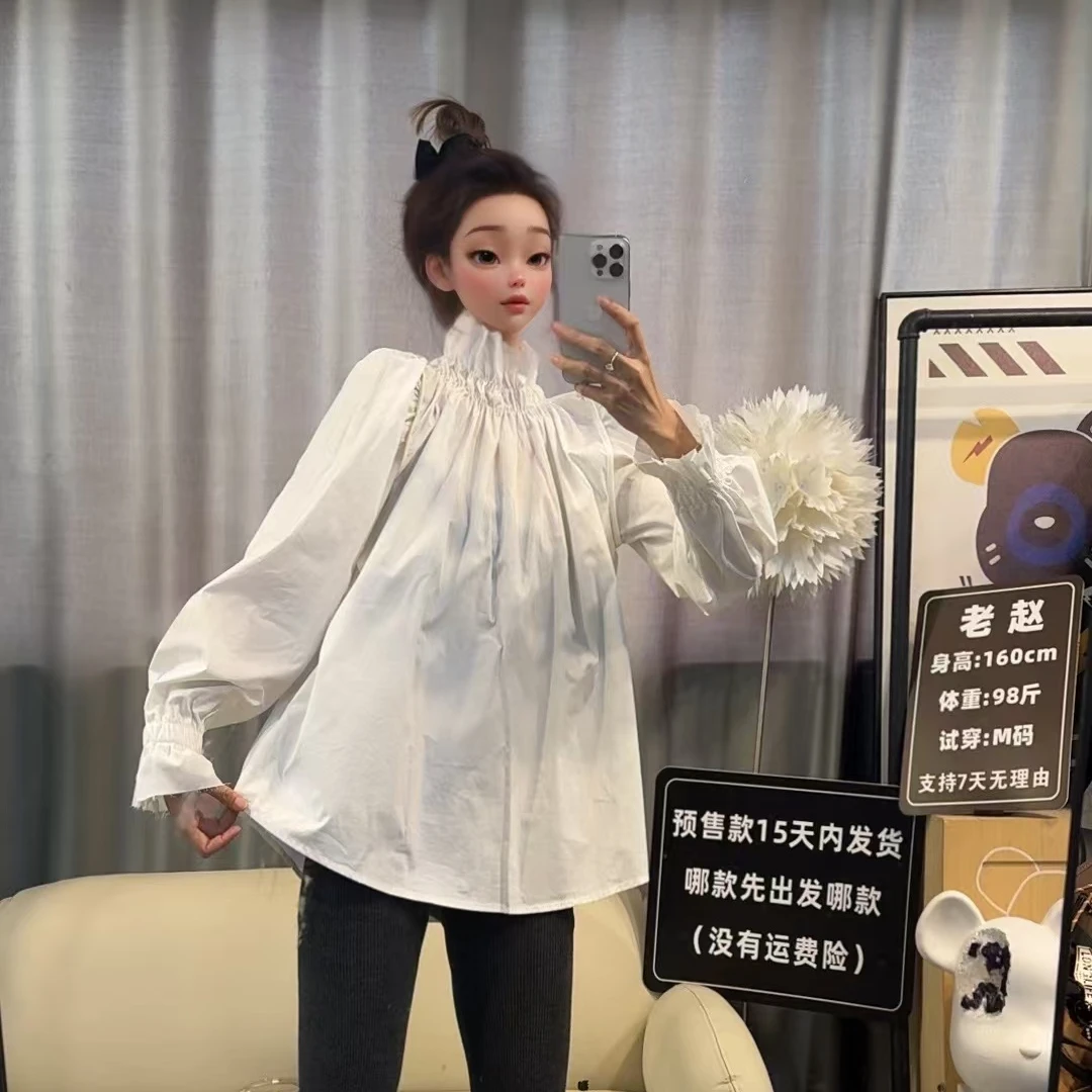 【文乐乐】秋冬新款法系风个性领口时尚休闲潮流洋气衬衫88361