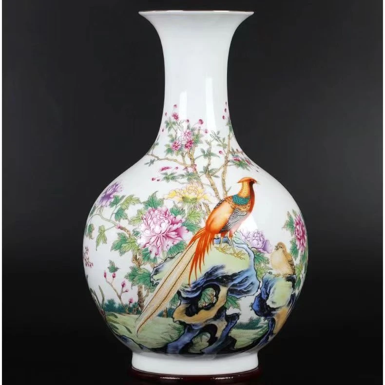 景德镇陶瓷前程似锦工艺品小花瓶摆件客厅插花酒柜家居电视柜饰品