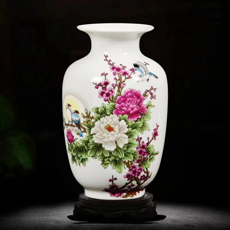 景德镇陶瓷月亮花冬瓜瓶花瓶装饰品摆件客厅新中式家居玄关工艺品