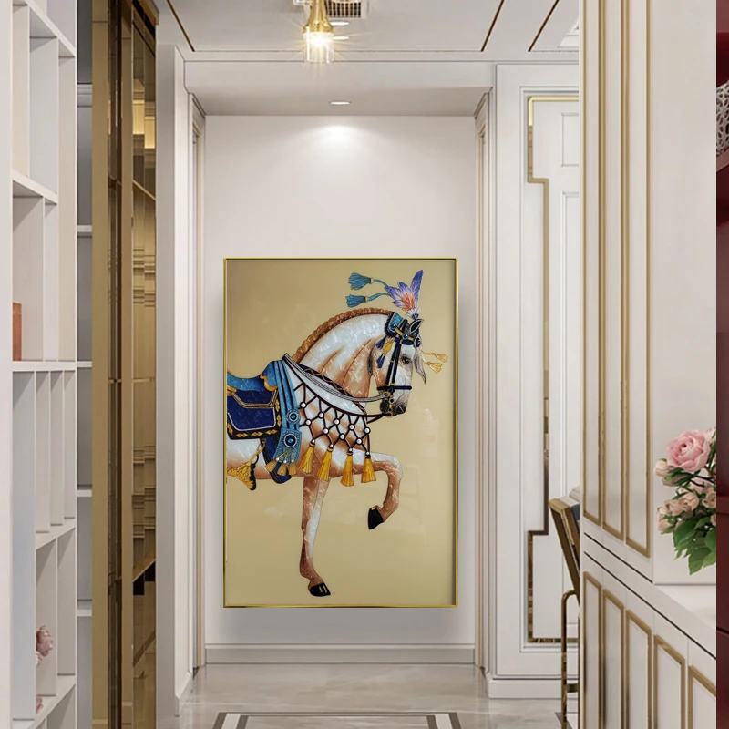 F 7 将军马珐琅彩装饰画玄关入户走廊尽头壁画