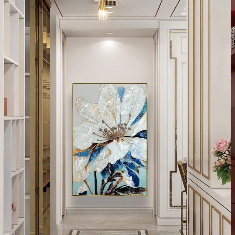 F 08 荷花珐琅彩装饰画玄关入户走廊尽头壁画