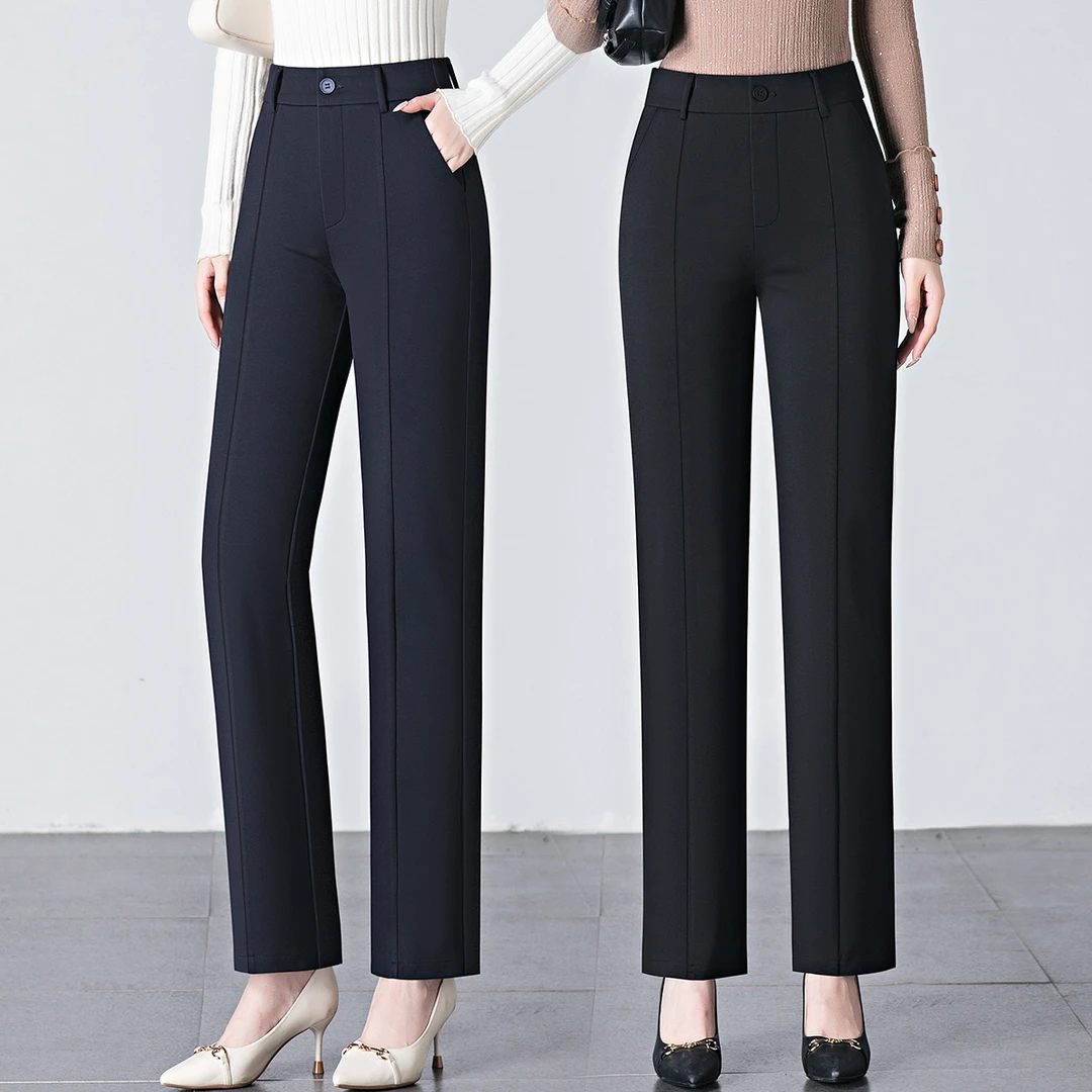 2025秋季新款女士商务休闲长裤针织四面弹力高腰直筒西装裤职业装