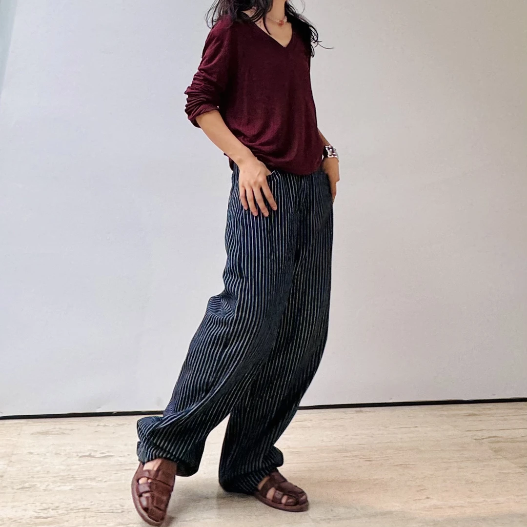 【洋气条纹·牛仔裤】红棉裤弯刀裤型洋气百水洗春秋时尚牛仔裤meili