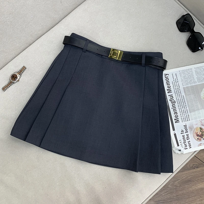 【南油子宸】侧面小百褶显瘦半身裙‘’高级感灰色防走光短裙 800028