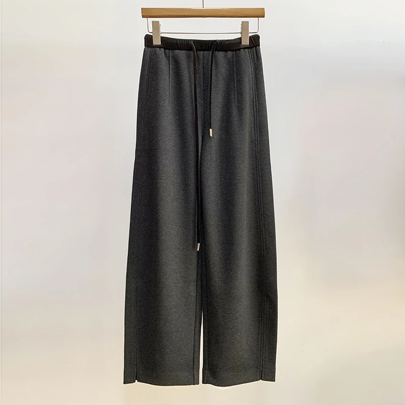 【南油子宸】拼接撞色腰头‘’气质高级灰冬季显瘦休闲直筒裤女800237