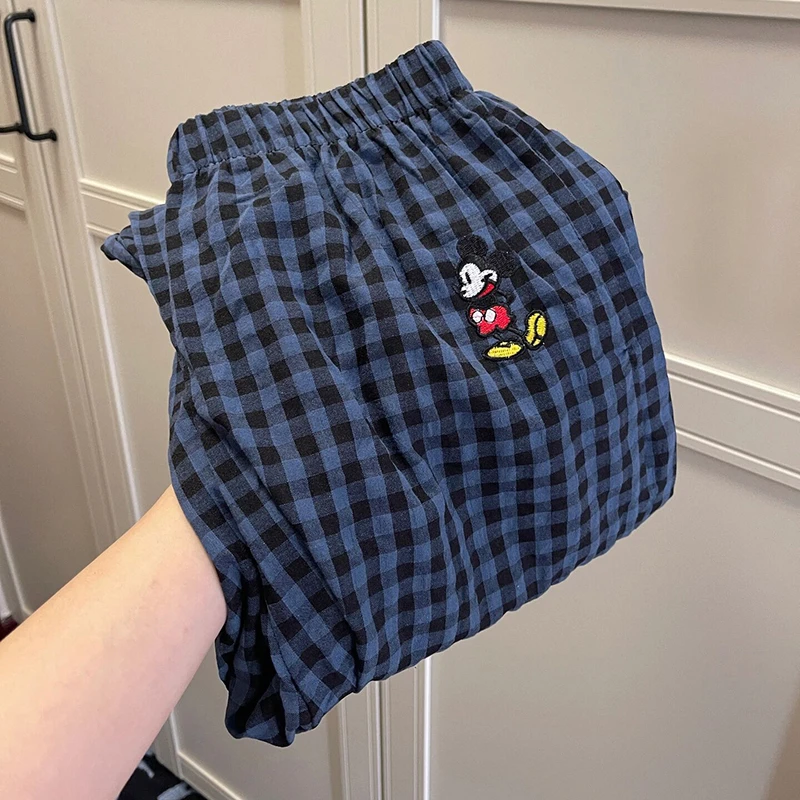 睡裤女米奇格子裤春夏季薄款休闲裤居家裤学生秋天可外穿遛弯裤子