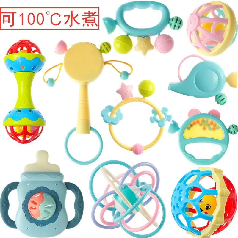 0-1岁婴儿玩具牙胶手摇铃抓握可啃咬3-6个月益智早教新生幼儿宝宝