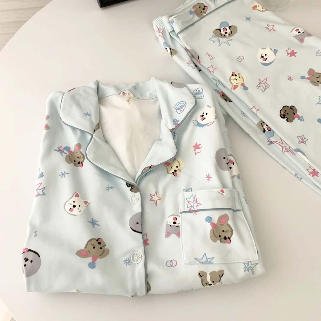 2024新款秋冬加厚德绒可爱小狗日系睡衣女长袖长裤少女家居服套装