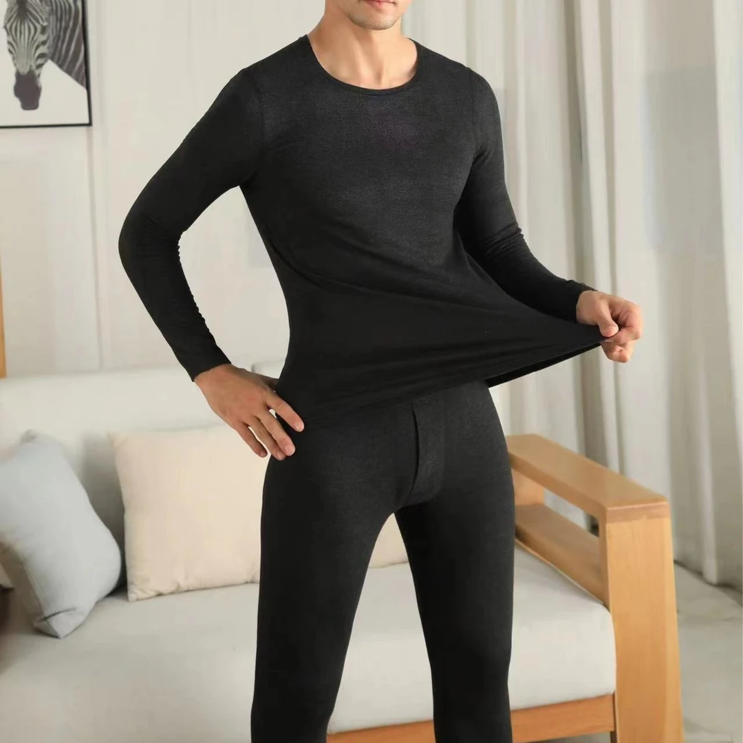 男士桑蚕丝棉羊毛保暖内衣套装秋冬新款