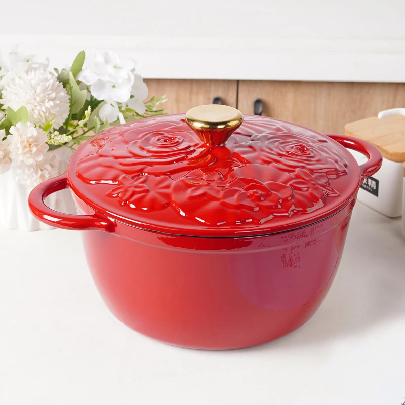 小幸福25cm珐琅浮雕系列铸铁汤锅炖锅燃气灶通用