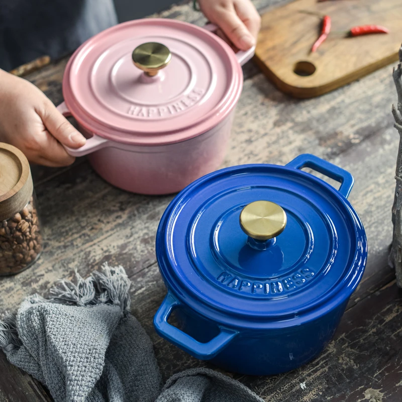 （微瑕）小幸福18cm-24cm铸铁珐琅锅搪瓷煮炖锅家用铸铁锅炖锅汤锅