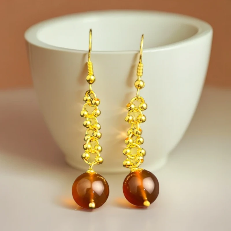 琥珀蛋面耳坠A28-51赠礼盒(多样性发)