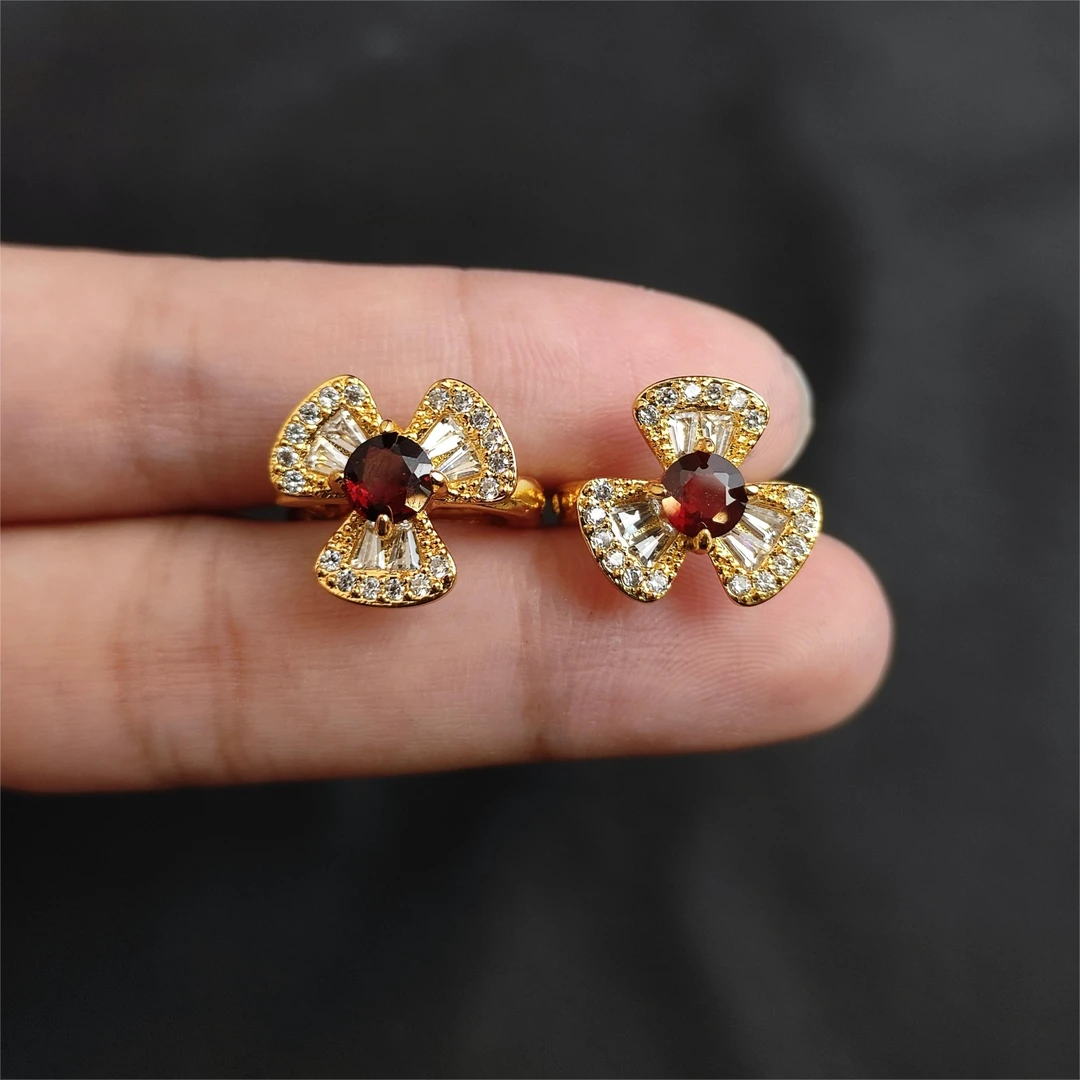 石榴石蛋面耳钉C01-83赠礼盒(多样性发)