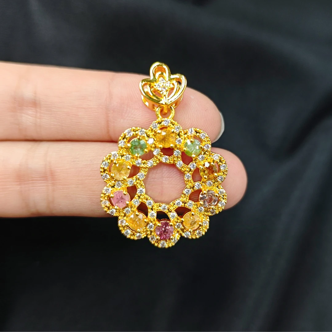 七彩碧玺花花吊坠C07-33赠礼盒(多样性发)不含链