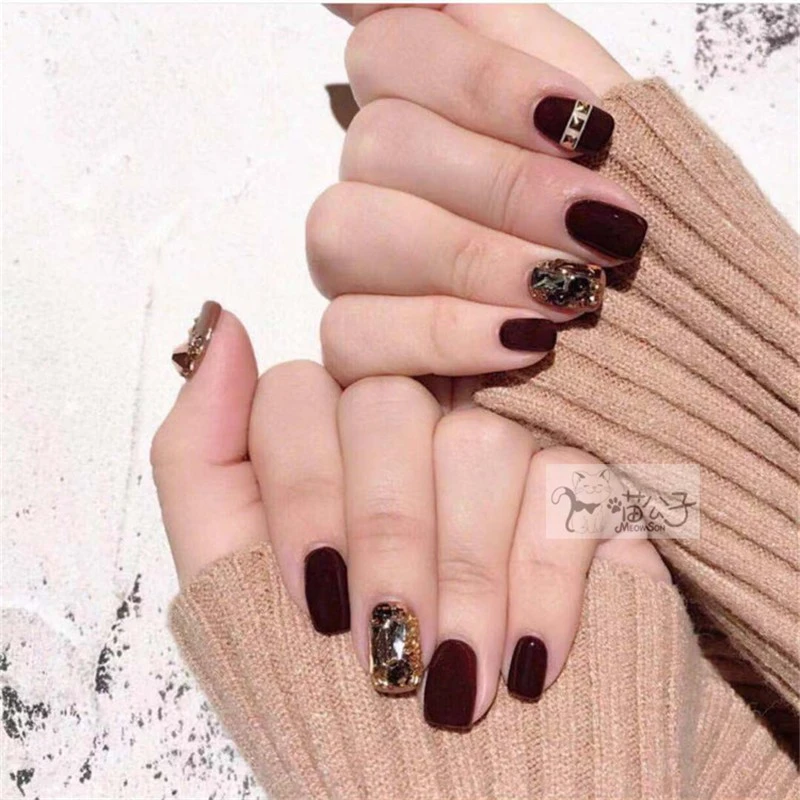 喵公子【车厘子镶钻】纯手工穿戴甲可拆卸美甲光疗甲