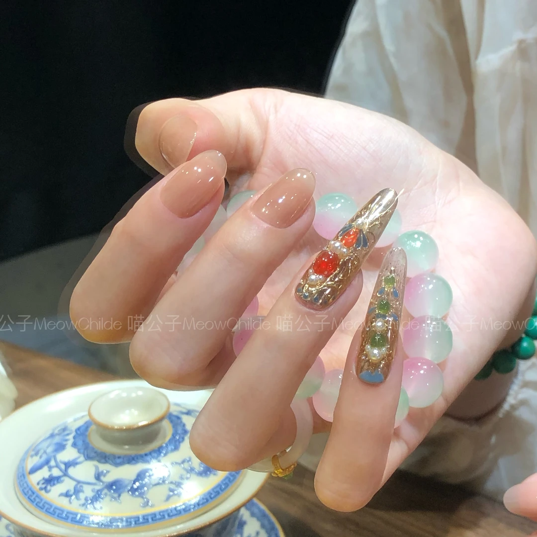 喵公子【熹妃回宫-两片】【施华全华款】纯手工穿戴甲可拆卸美甲光疗