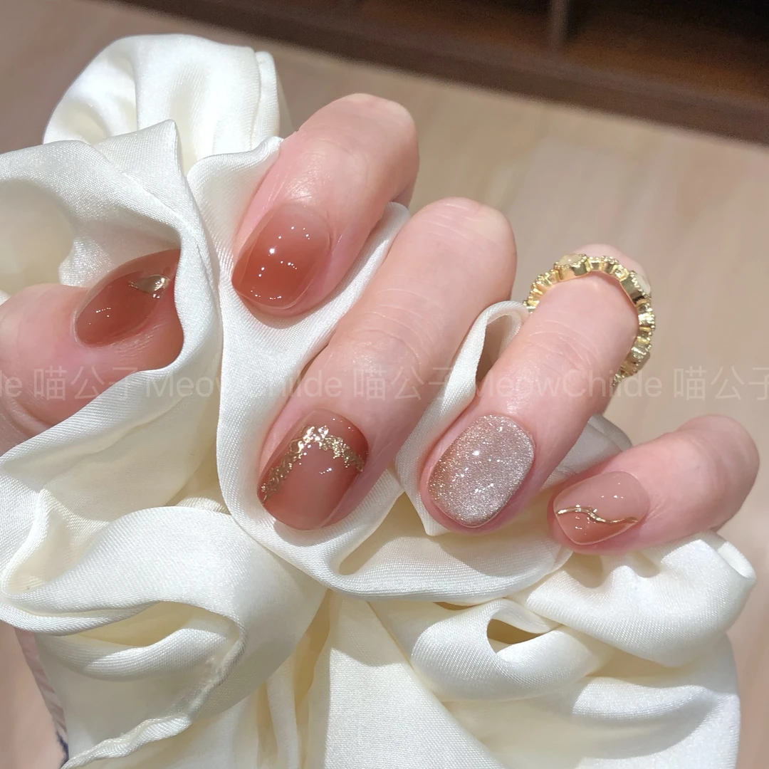 喵公子【一叶知秋】纯手工穿戴甲可拆卸美甲光疗甲