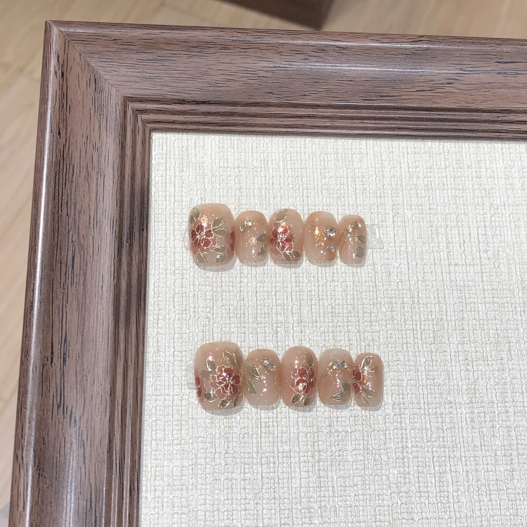 喵公子【牡丹倾城】【设计师款】纯手工穿戴甲可拆卸美甲光疗甲