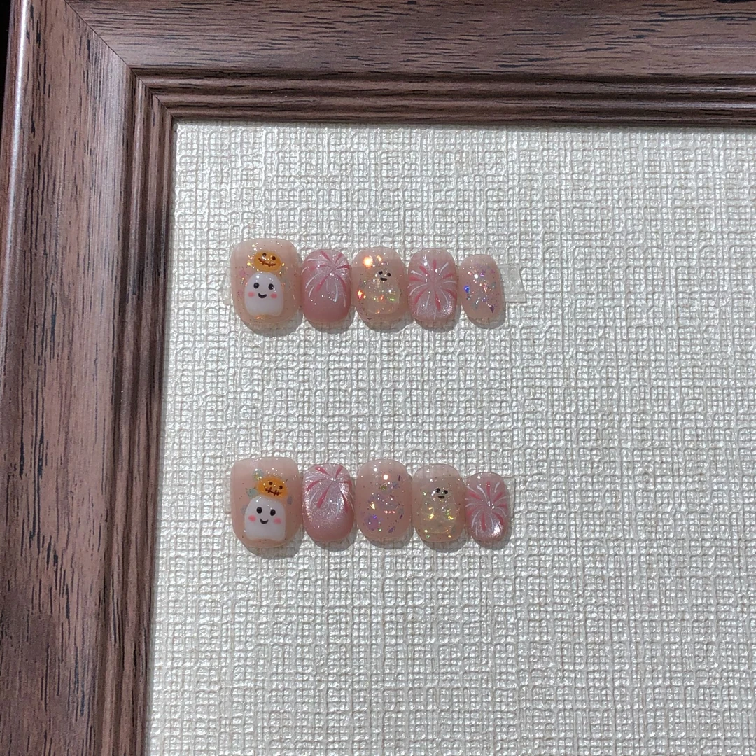 喵公子【烟花精灵】【设计师款】纯手工穿戴甲可拆卸美甲光疗甲