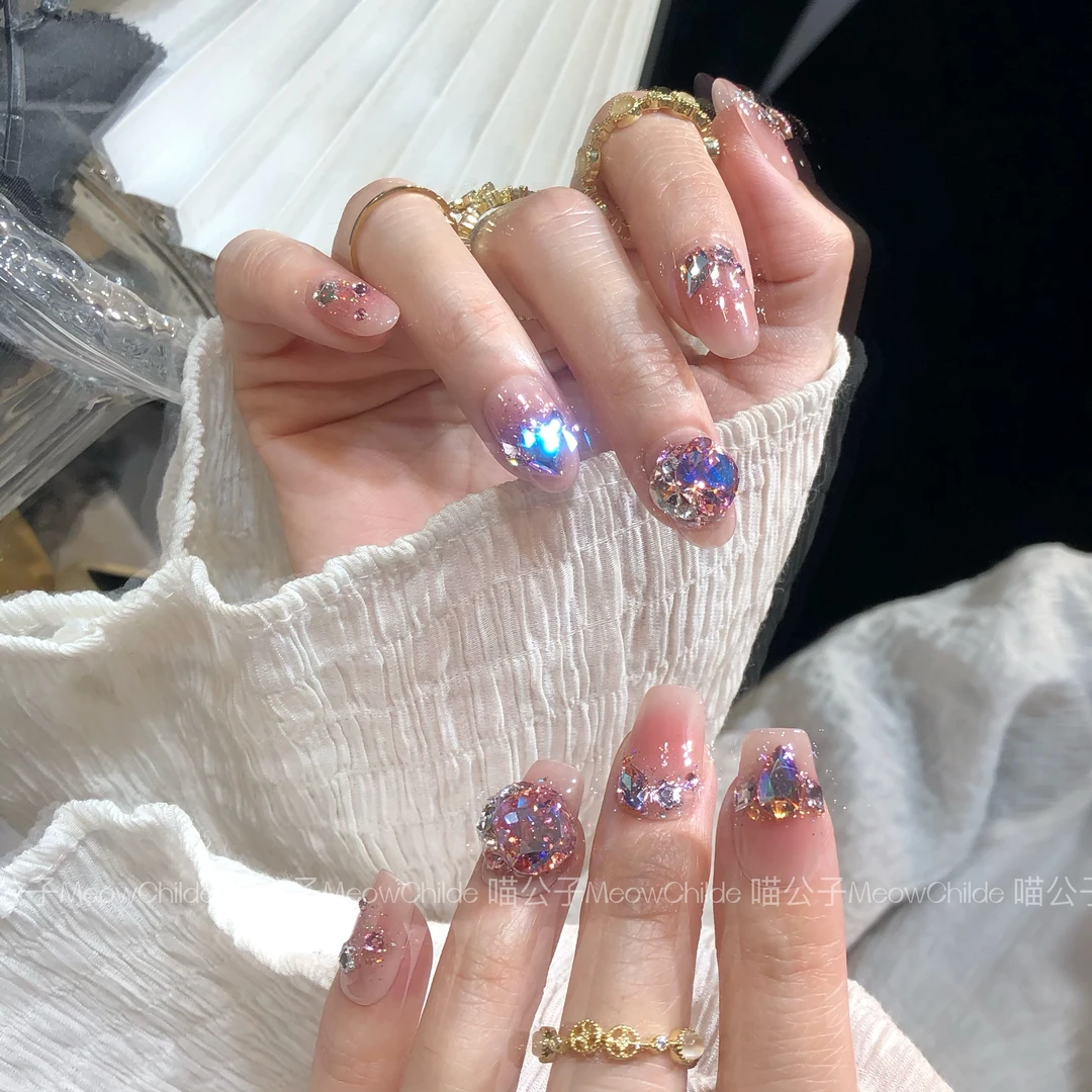 喵公子【蜜蜜】【施家全华子款】纯手工穿戴甲可拆卸美甲